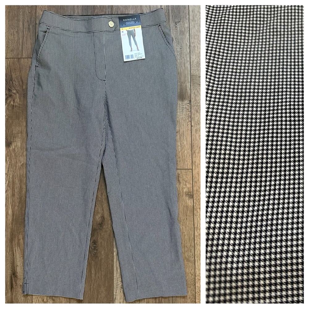 NEW!! Rafaella Women’s Black White Houndstooth Stretch Capri Pants, Size 8